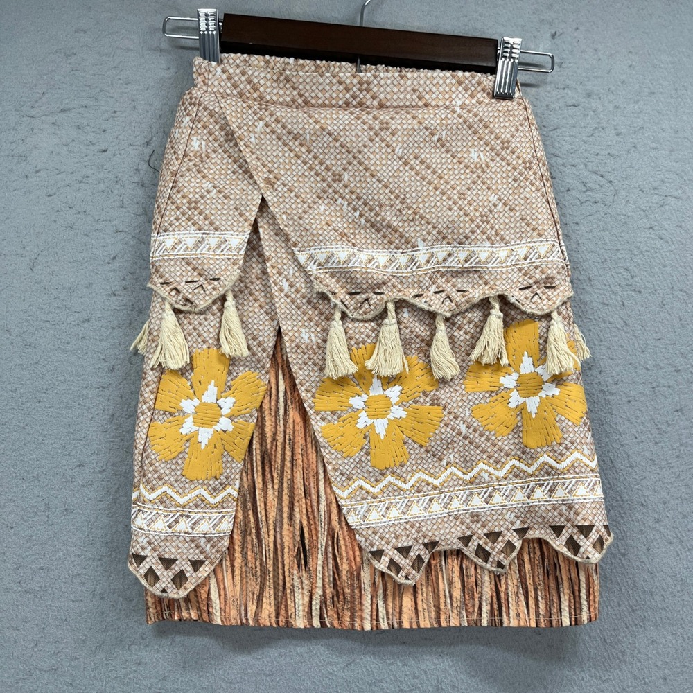 Disney Moana Costume Skirt Toddler Size 4 Brown Floral Tassel Cosplay Polynesian